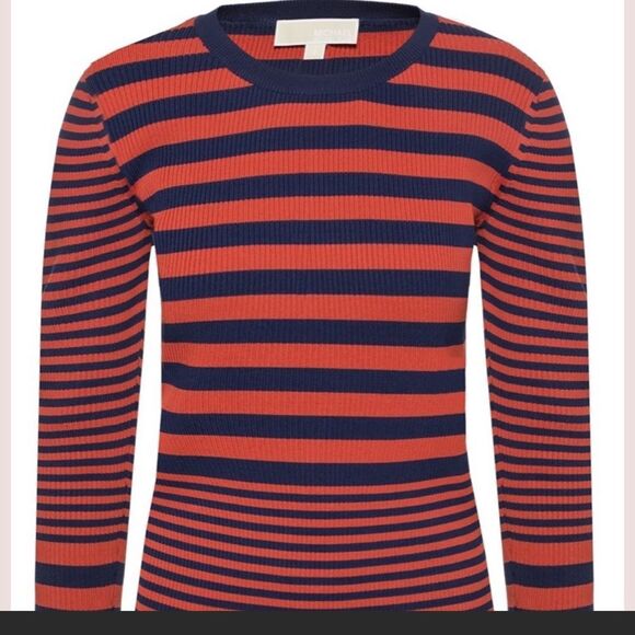 Michael Michael Kors Orange/Blue Stripped stretch Ribbed Knit Sweater - Picture 5 of 6